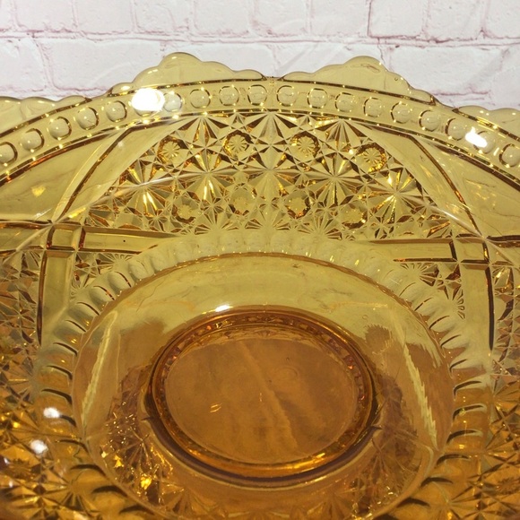 Vintage LG Wright Daisy and Buttons Amber Glass Pedestal Bowl - Picture 5 of 7